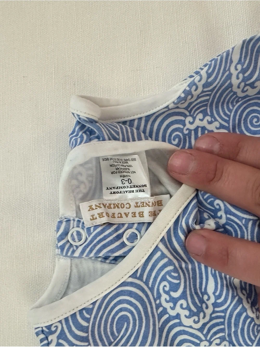 The Beaufort Bonnet Company Blue and White Wave Print Baby One-Piece